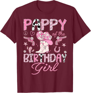 Pappy Of the Birthday Girl Pink CowGirl Western Rodeo T-Shirt - T-Shirt | Maroon