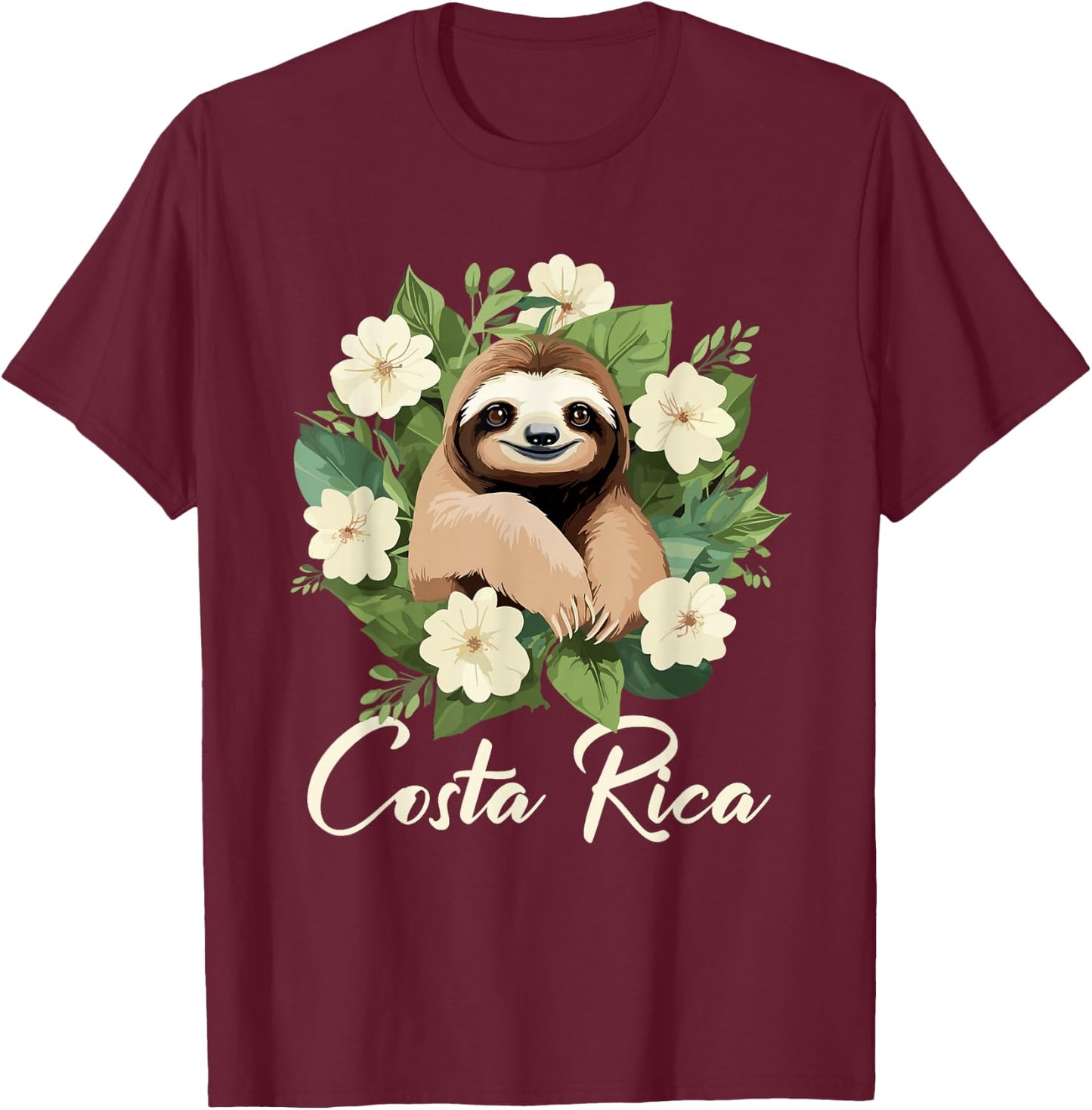 Costa Rica Tropical Sloth T-Shirt - T-Shirt | Maroon