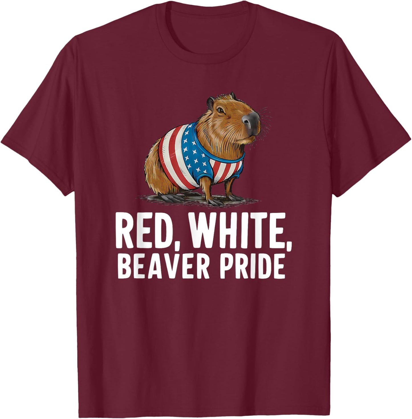 Red White Beaver Pride American Flag Patriotic 4th Of July T-Shirt - T-Shirt | Maroon