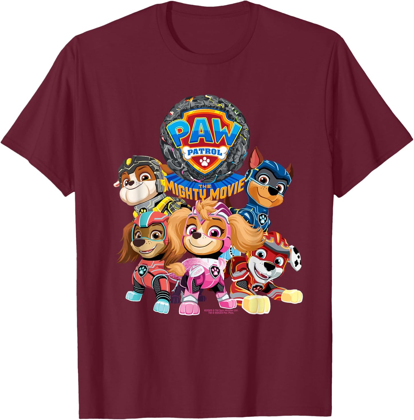 PAW Patrol: The Mighty Movie Group , Blue, S T-Shirt - T-Shirt | Maroon