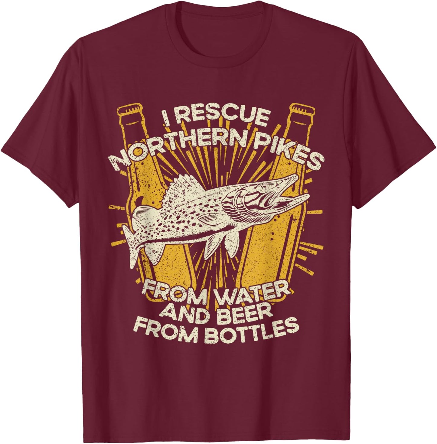 I Rescue Fish And Beer - Fisherman Fishing Northern Pike T-Shirt - T-Shirt | Maroon