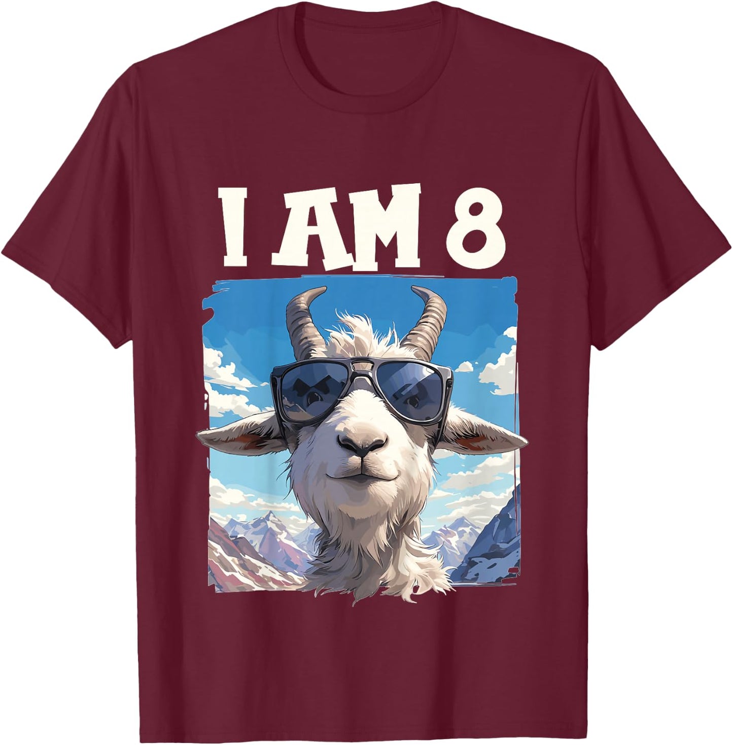 Kids 8 Years old 8 birthday Goats Boy Girl Goat T-Shirt - T-Shirt | Maroon