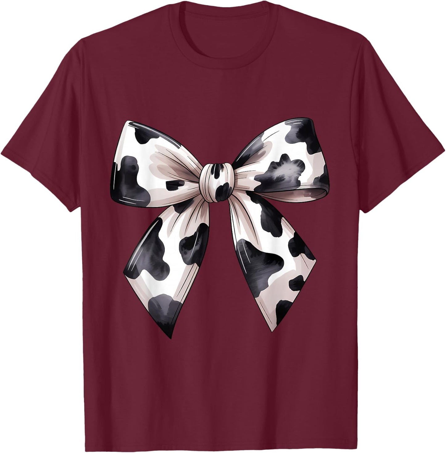Cow Pattern Coquette Bow Cowprint Cute Cow Lover T-Shirt - T-Shirt | Maroon