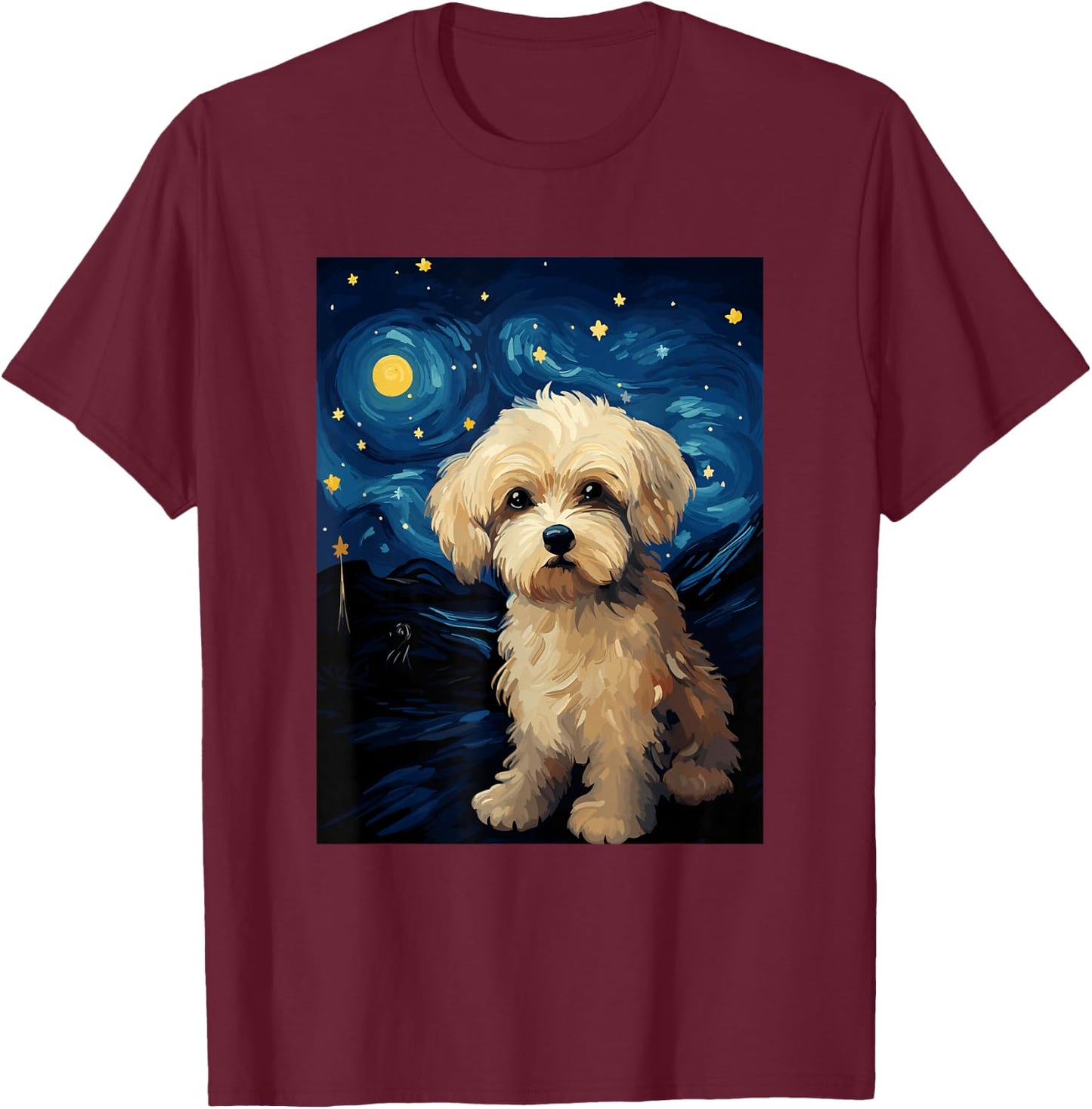 Maltipoo Dog Starry Night Van Gogh Art Lover T-Shirt - T-Shirt | Maroon