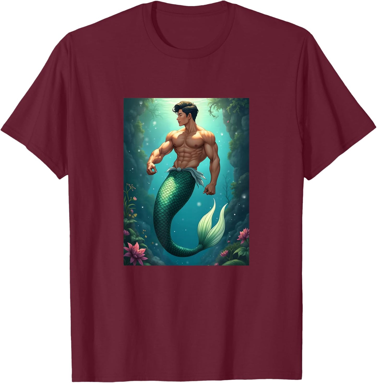 LGBTQ Transgender Gay Muscle Daddy Asian Mermaid Gay Merman T-Shirt - T-Shirt | Maroon