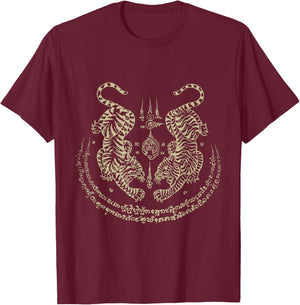 Sak Yant Thai Tattoo Tigers Muay Thai traditionell Thailand T-Shirt - T-Shirt | Maroon