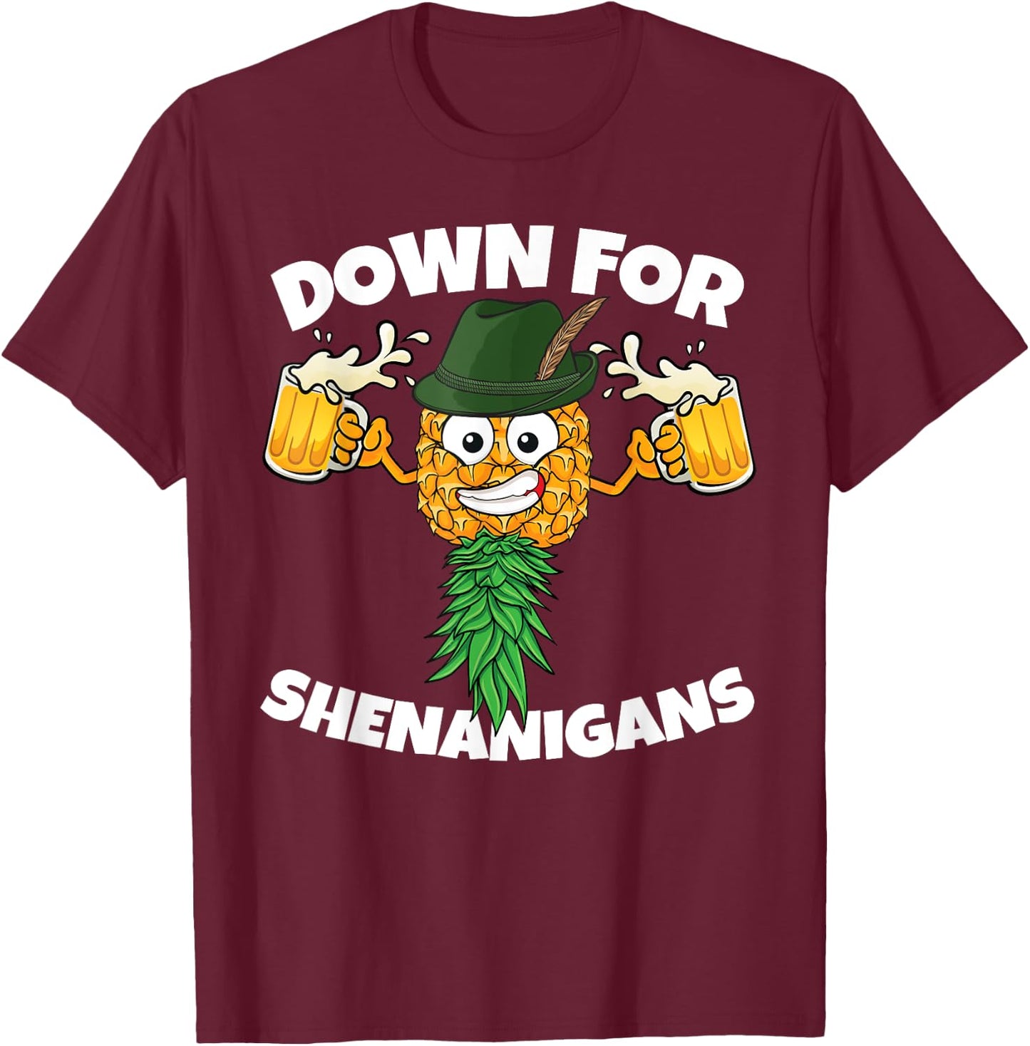 Down For Shenanigans Upside Down Pineapple Swinger Beer Men T-Shirt - T-Shirt | Maroon