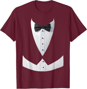 Suit Print Tailcoat Tuxedo Bow Tie Vest Suit Costume , black T-Shirt - T-Shirt | Maroon