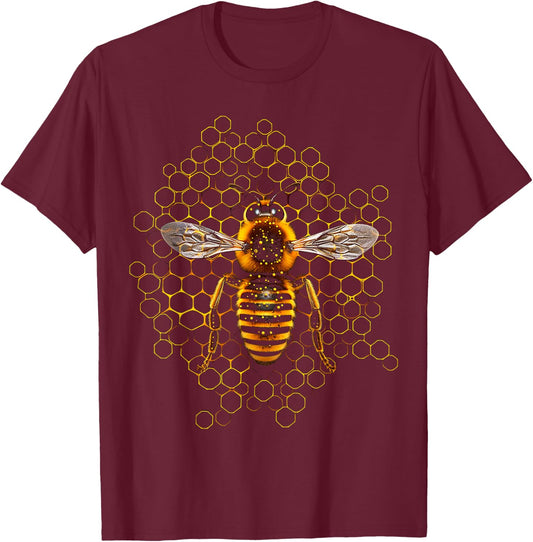 Biene Geometrisch Tier Zoo Kunst Biene T-Shirt - T-Shirt | Maroon