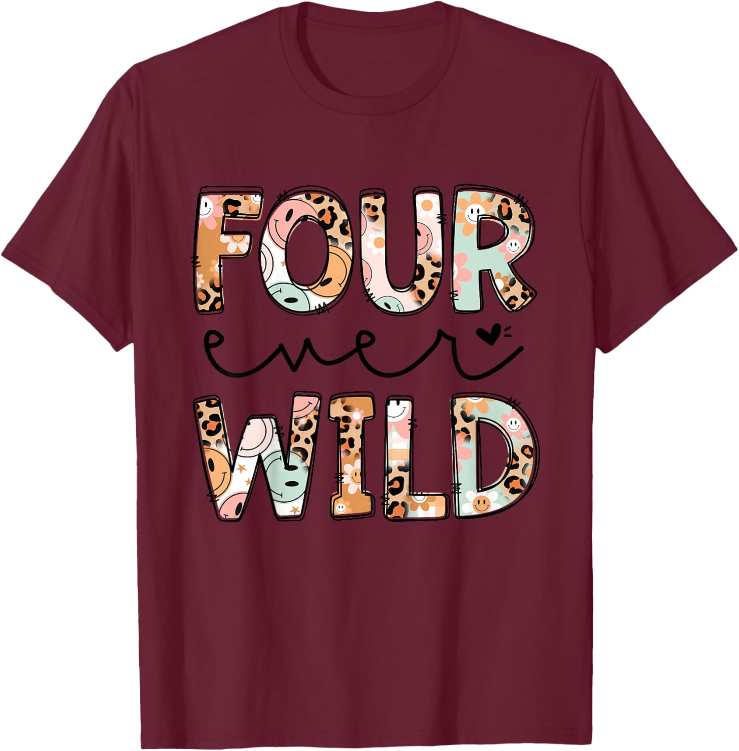 Leopard Girl 4th Birthday Four Ever Wild 4 Year Old Awesome T-Shirt - T-Shirt | Maroon