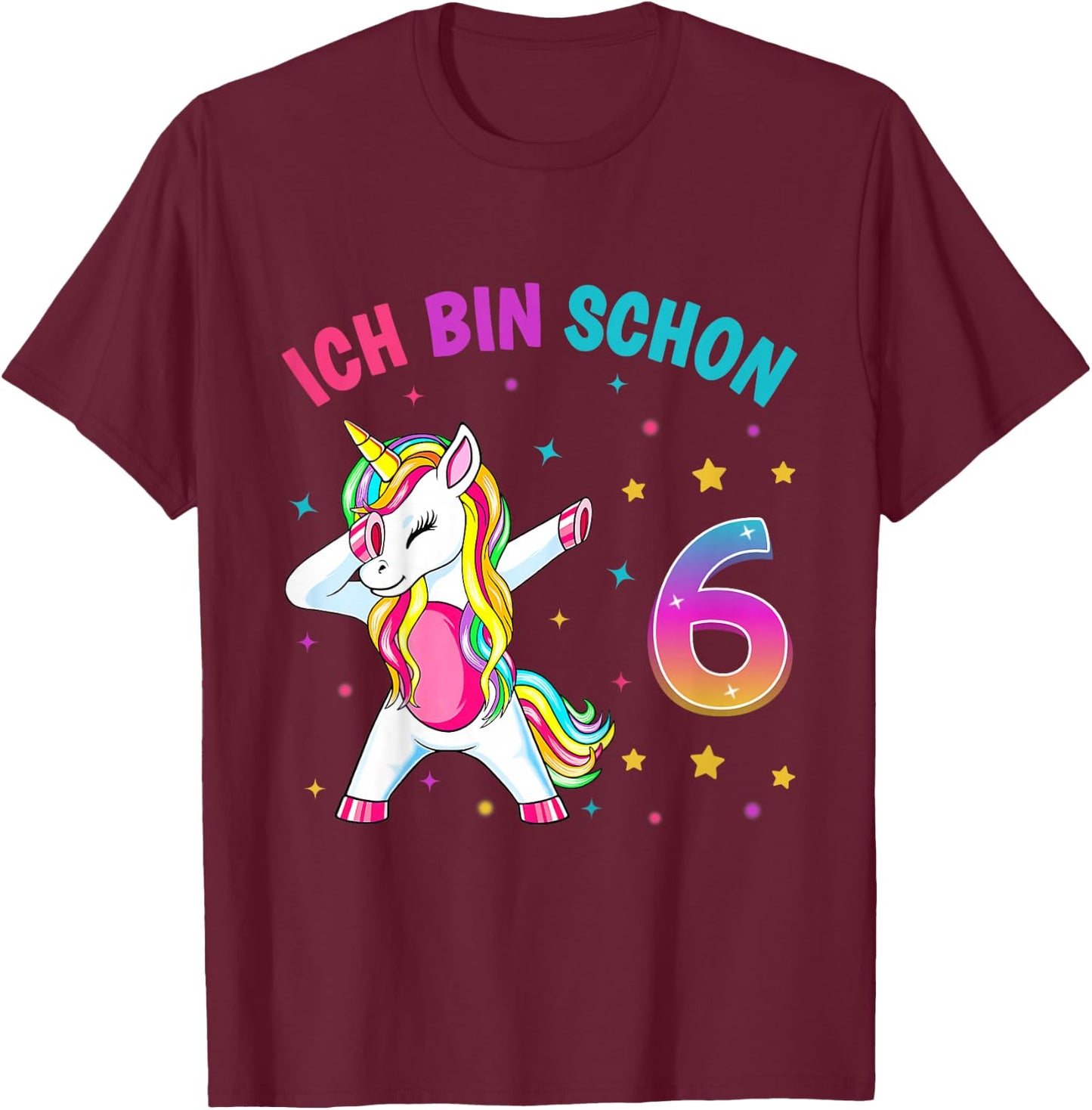 Children's 6th Birthday Girl with German Text "Ich bin schon 6 Jahre alt Party" [German, black T-Shirt - T-Shirt | Maroon
