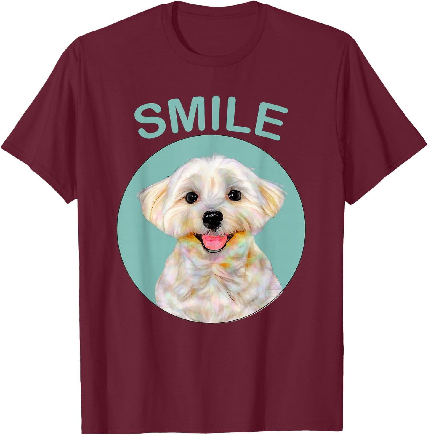 Funny Dog Shirt - Smiling Maltese Women Kids T-Shirt - T-Shirt | Maroon