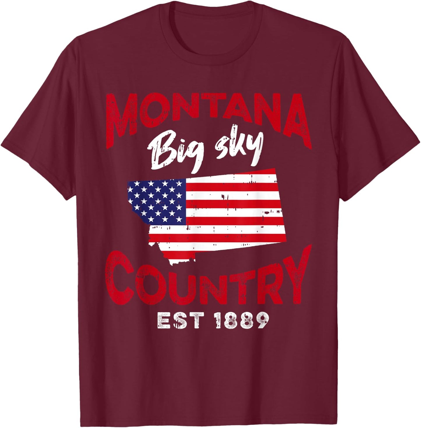 Montana USA American Flag Montanans T-Shirt - T-Shirt | Maroon
