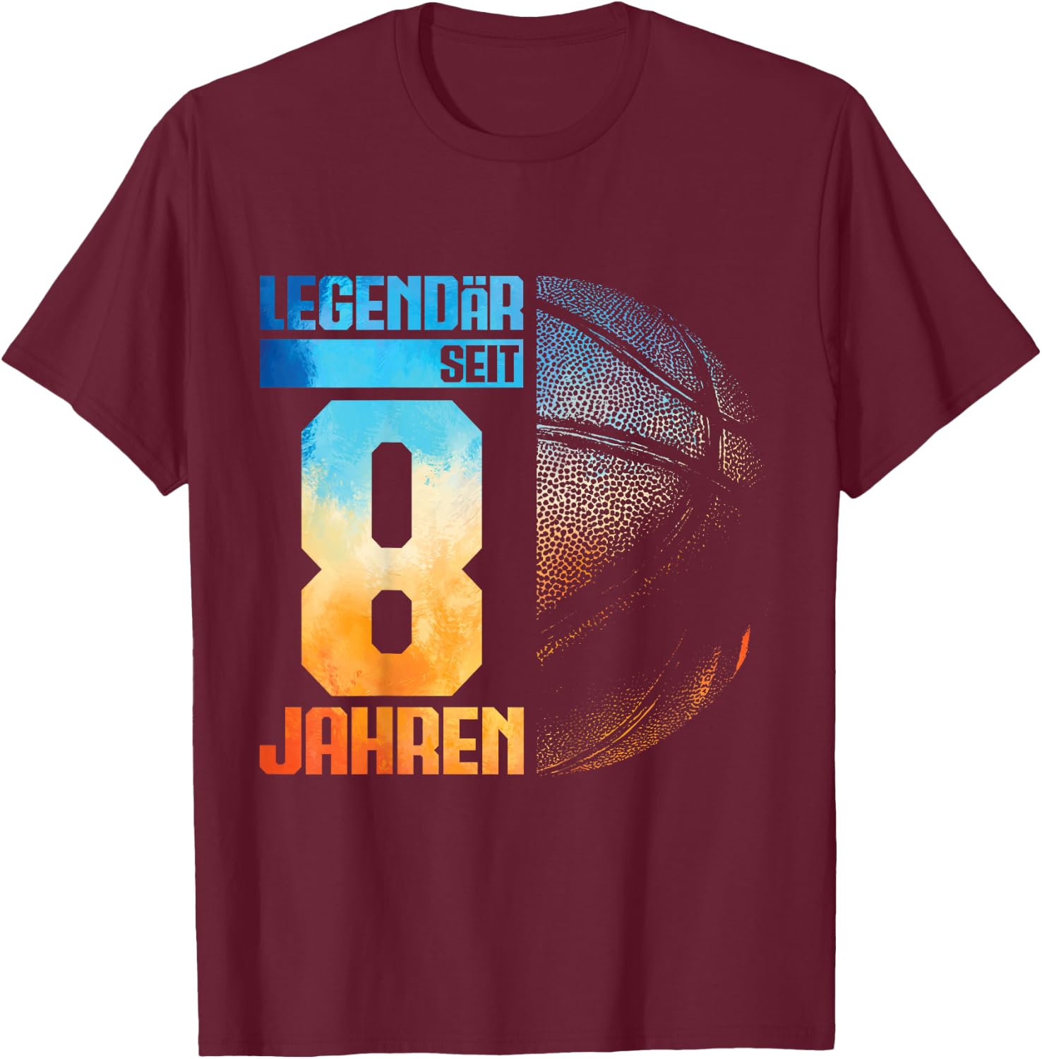 Kids 8th Birthday Retro Basketball Player 8 Years Boy Kids , black T-Shirt - T-Shirt | Maroon