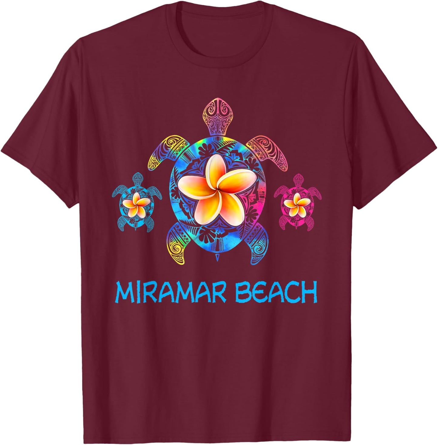 Miramar Beach Florida 2026 Tribal Tie Dye Sea Turtle T-Shirt - T-Shirt | Maroon