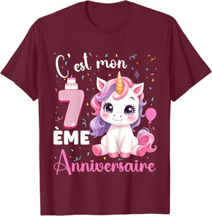 Enfant C'est Mon 7 ème Anniversaire Unicorn Birthday 7 Years , Black, 2 T-Shirt - T-Shirt | Maroon