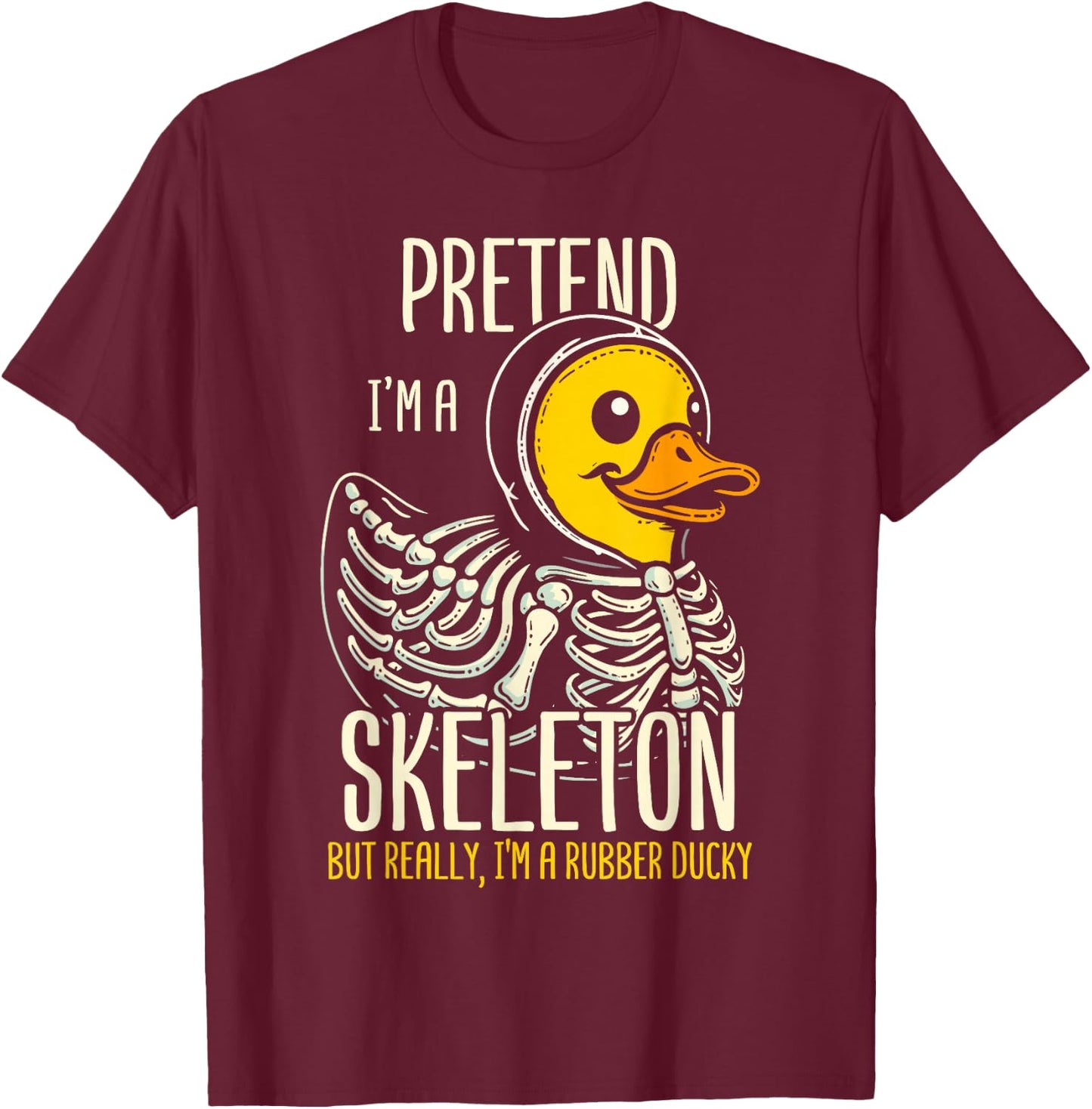 Skeleton Rubber Duck Spooky Duckling T-Shirt - T-Shirt | Maroon