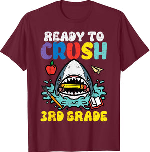Shark Ready To Crush 3rd Grade Third First Day Of School T-Shirt - T-Shirt | Maroon