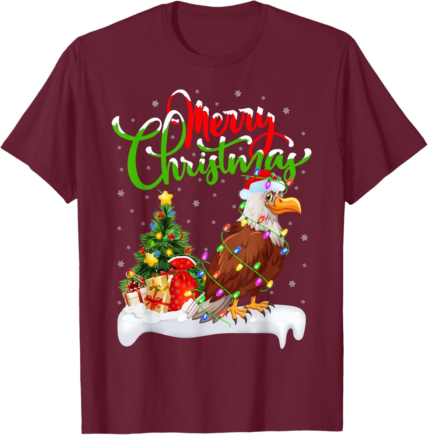 Bald Eagle Bird Lover Xmas Lighting Bald Eagle Christmas T-Shirt - T-Shirt | Maroon