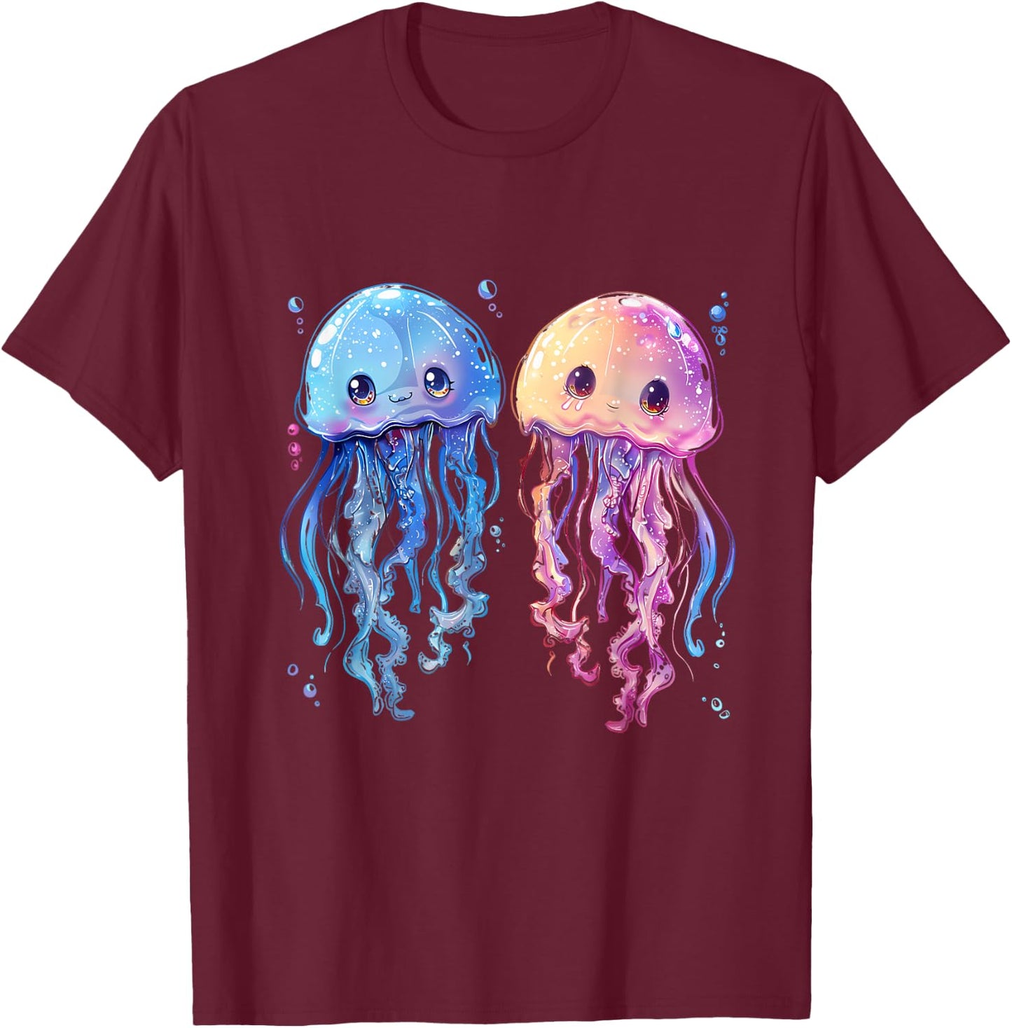 Jellyfish Marine Mammal Sea Ocean Animal Artwork Motif T-Shirt - T-Shirt | Maroon