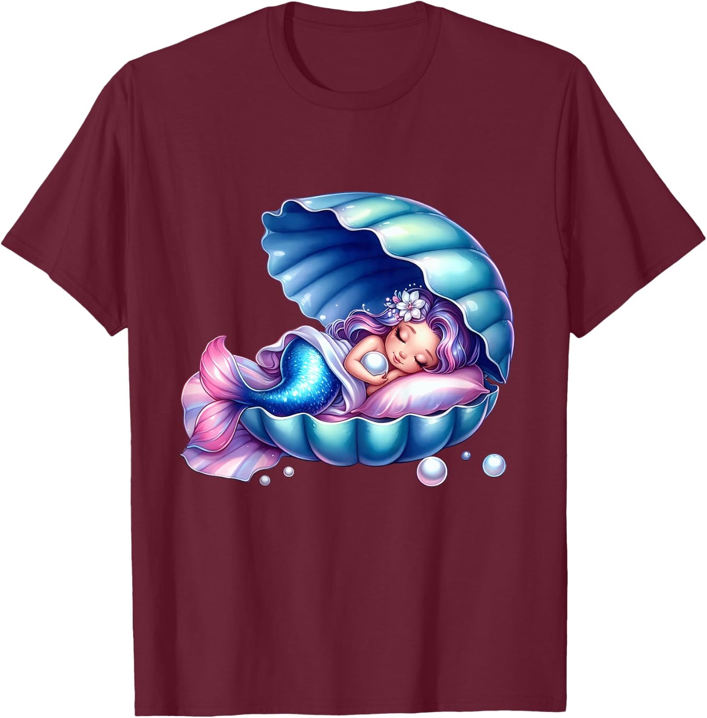Children's Mermaid Shirt for Girls Birthday for Kids , White T-Shirt - T-Shirt | Maroon