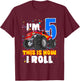 Boys 5 Years Old 5th Birthday Boy Monster Truck Offroad Party T-Shirt - T-Shirt | Maroon