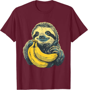 Banana Sloth Watercolor Bananas Fruit Drawing Animal Art T-Shirt - T-Shirt | Maroon