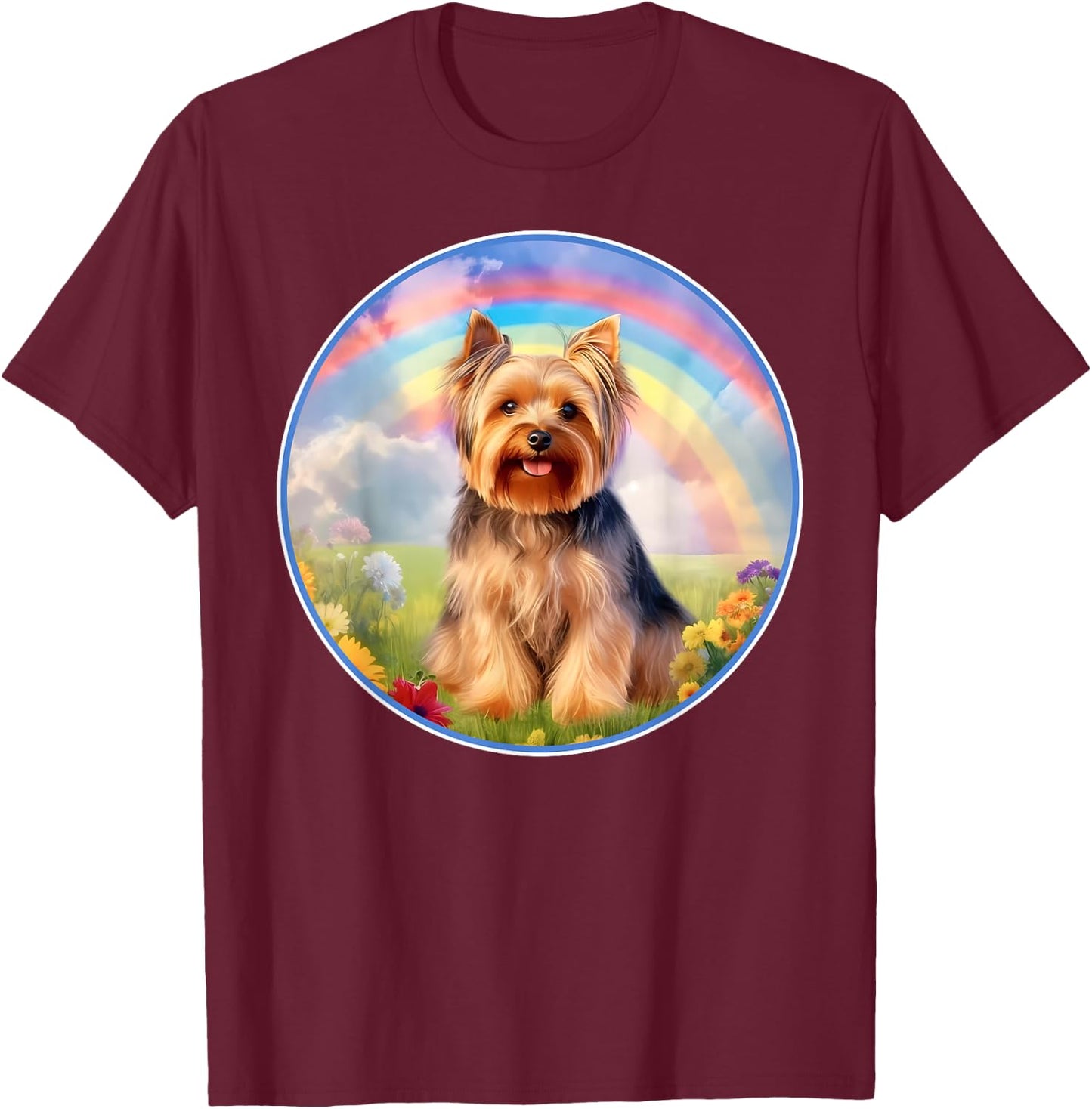 Yorkie Rainbow Bridge Cute Yorkshire Terrier Memorial T-Shirt - T-Shirt | Maroon