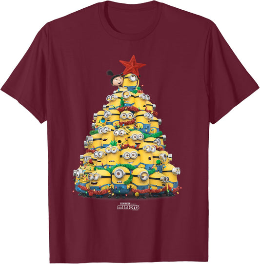 Minions Christmas Tree , black T-Shirt - T-Shirt | Maroon
