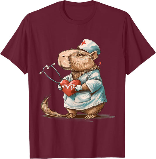 Capybara Stéthoscope d'infirmière Capybara Docteur T-Shirt - T-Shirt | Maroon