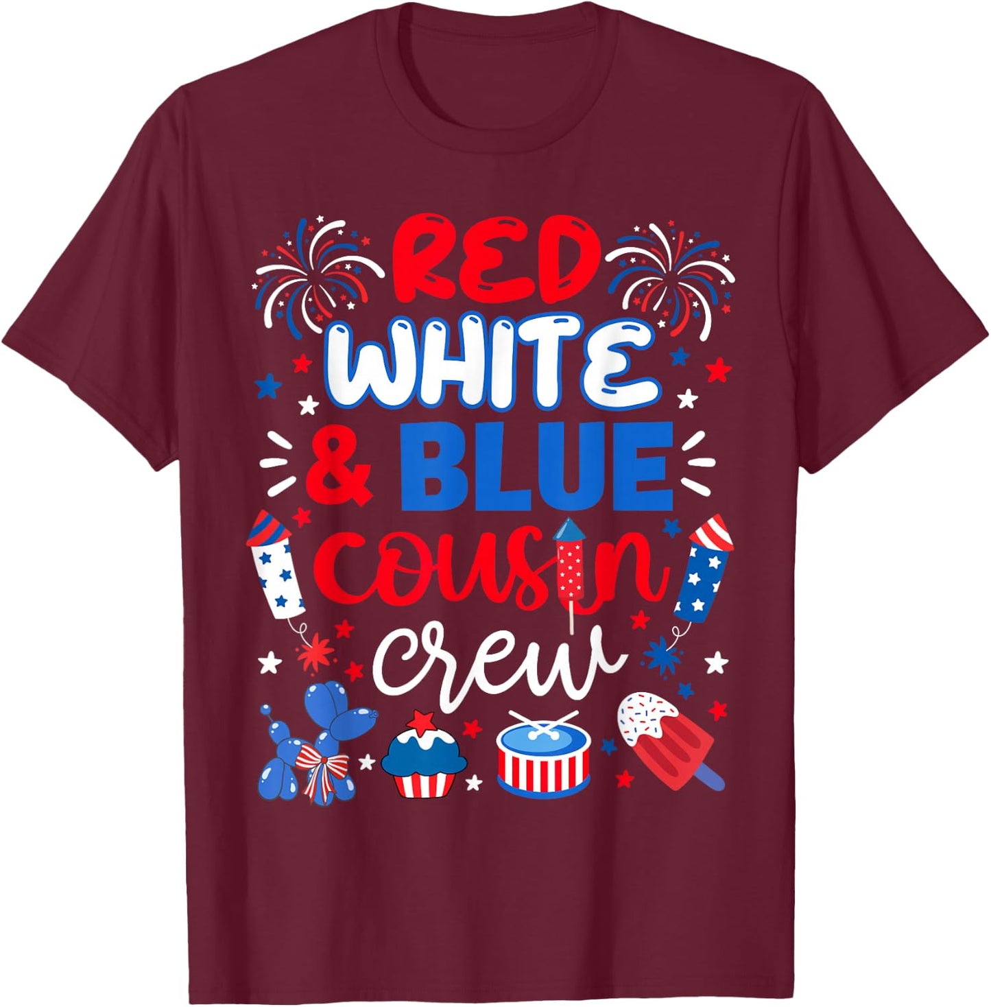 Red White and Blue Cousin Crew 2025 4th July Matching Family T-Shirt - T-Shirt | Maroon