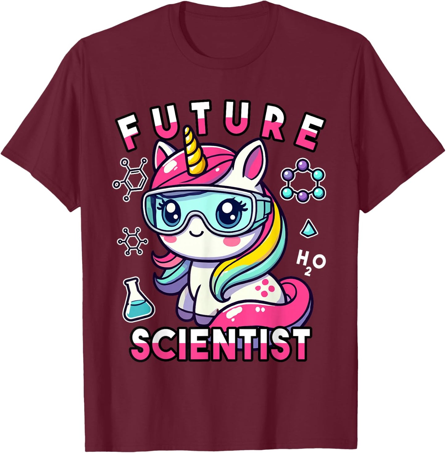 Future Scientist Girls Unicorn Lab Graphic T-Shirt - T-Shirt | Maroon
