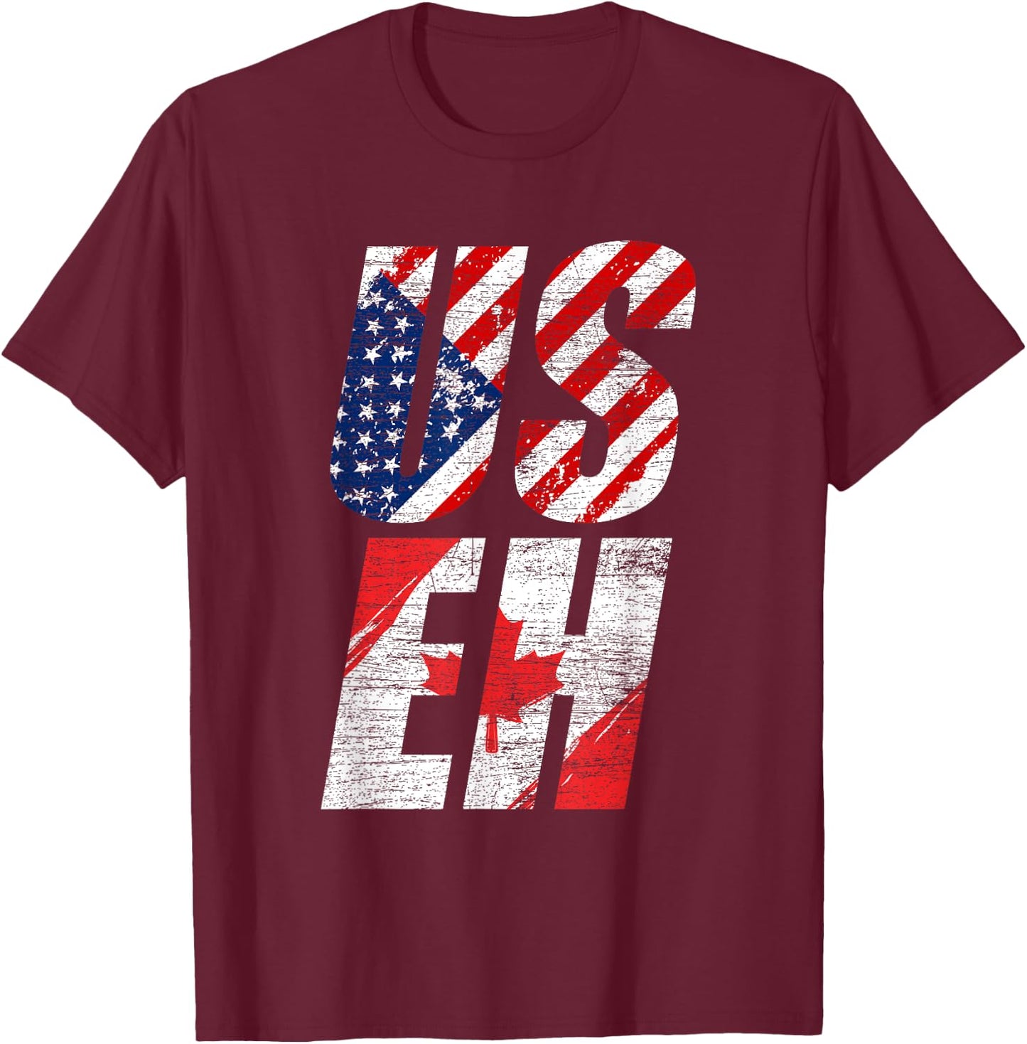 USEH Canadian Flag American USA 4th Of July Canada T-Shirt - T-Shirt | Maroon