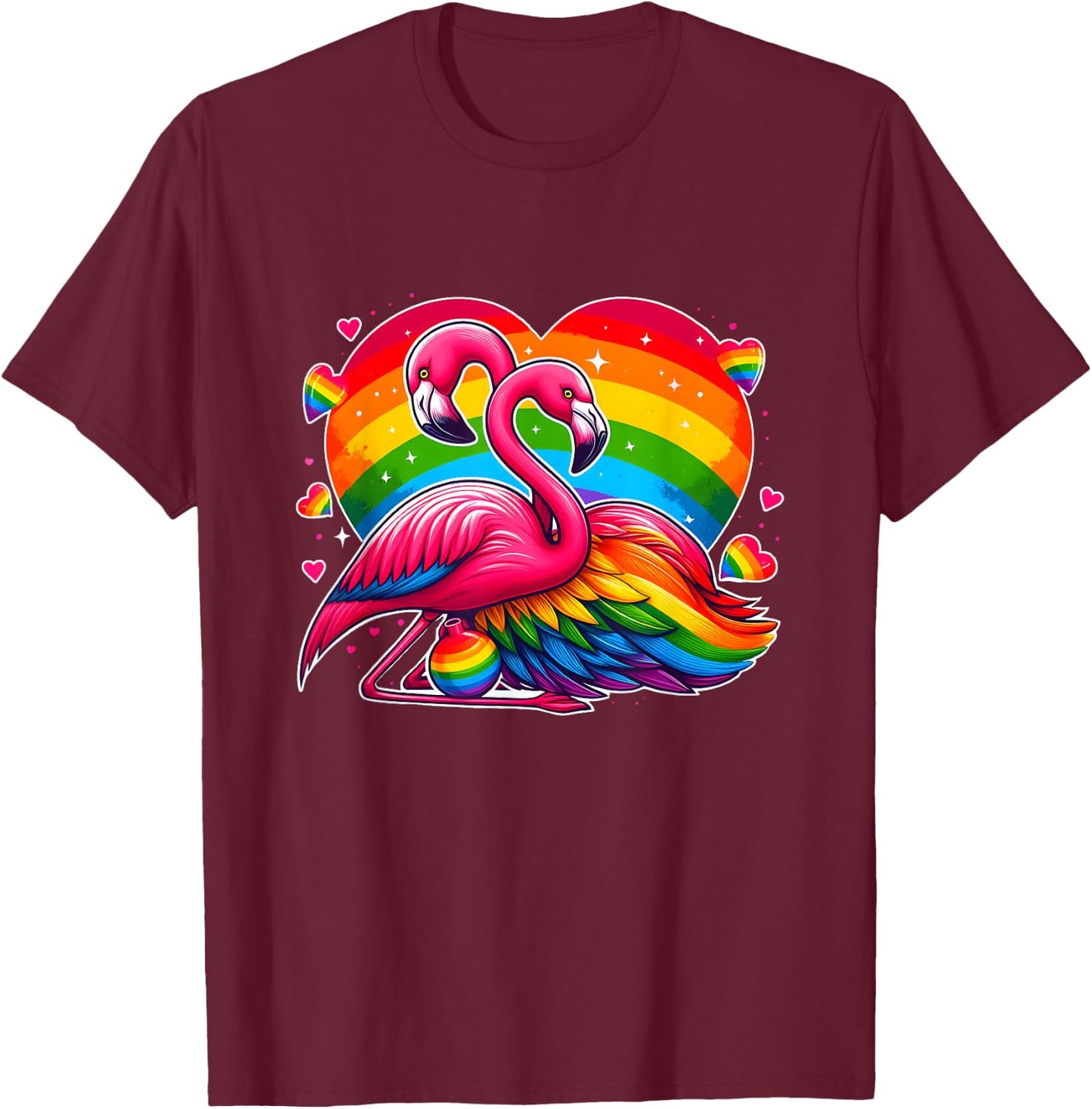 Gay Pride Pink Flamingo LGBT Pride Rainbow Flamingo Lover T-Shirt - T-Shirt | Maroon