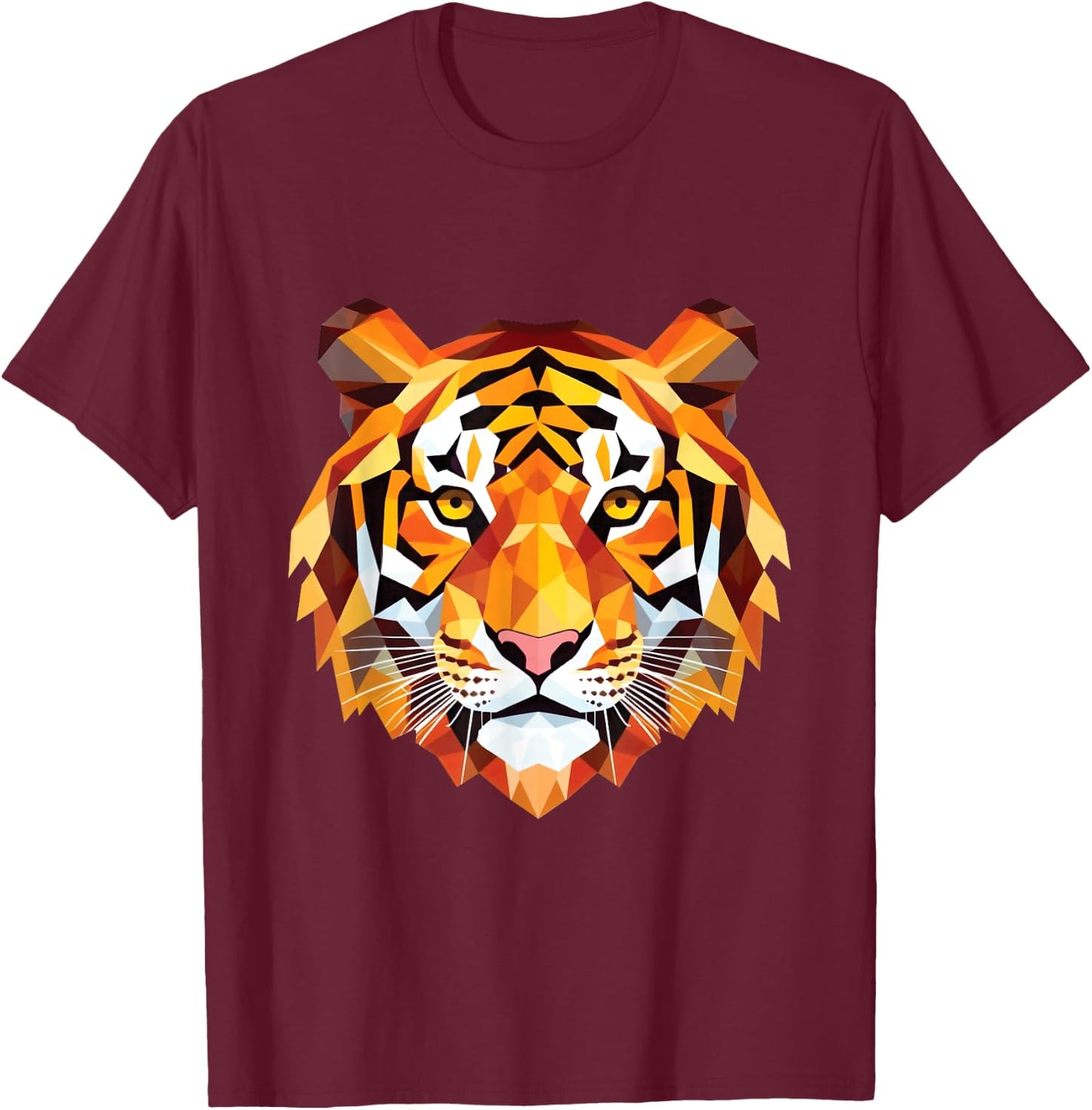 Geometrisches Polygon, Tigerkopf, Kunst, Wildtier-Design T-Shirt - T-Shirt | Maroon