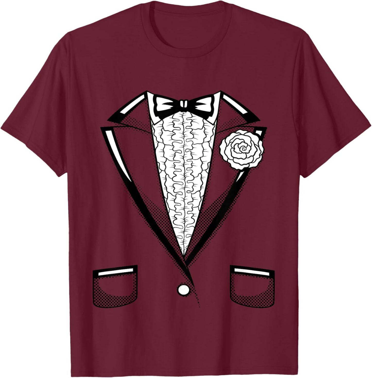 Kids Tuxedo | Boys Girls Halloween Prom Black Bowtie T-Shirt - T-Shirt | Maroon