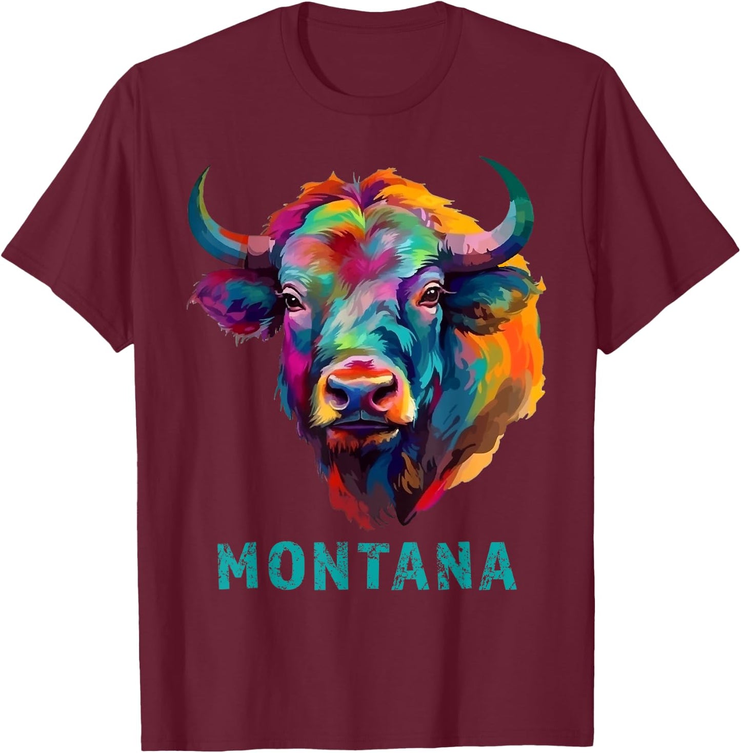 Montana American Bison Lover Graphic Buffalo Souvenir T-Shirt - T-Shirt | Maroon