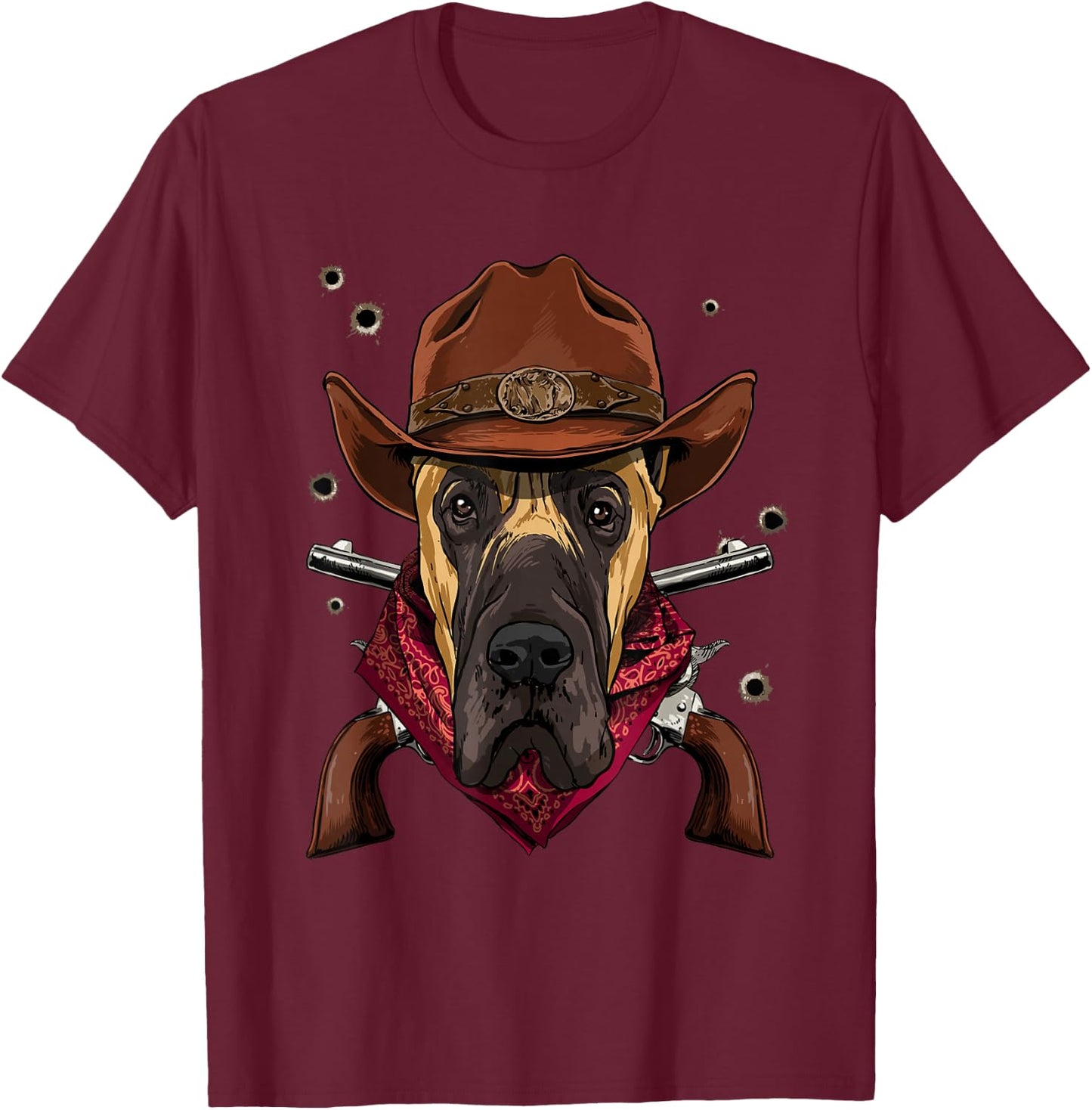 Cowboy Great Dane Western Rodeo Cowboy Hat and Bandana Dog T-Shirt - T-Shirt | Maroon
