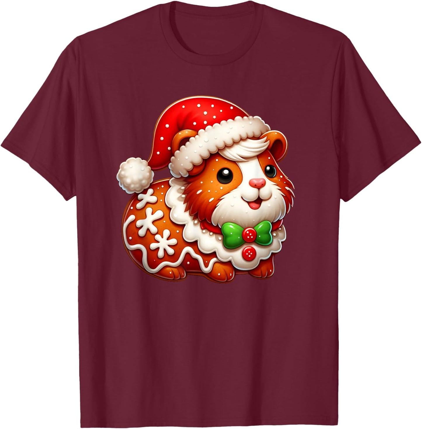 Funny Gingerbread Man Guinea Pig Christmas Kids T-Shirt - T-Shirt | Maroon