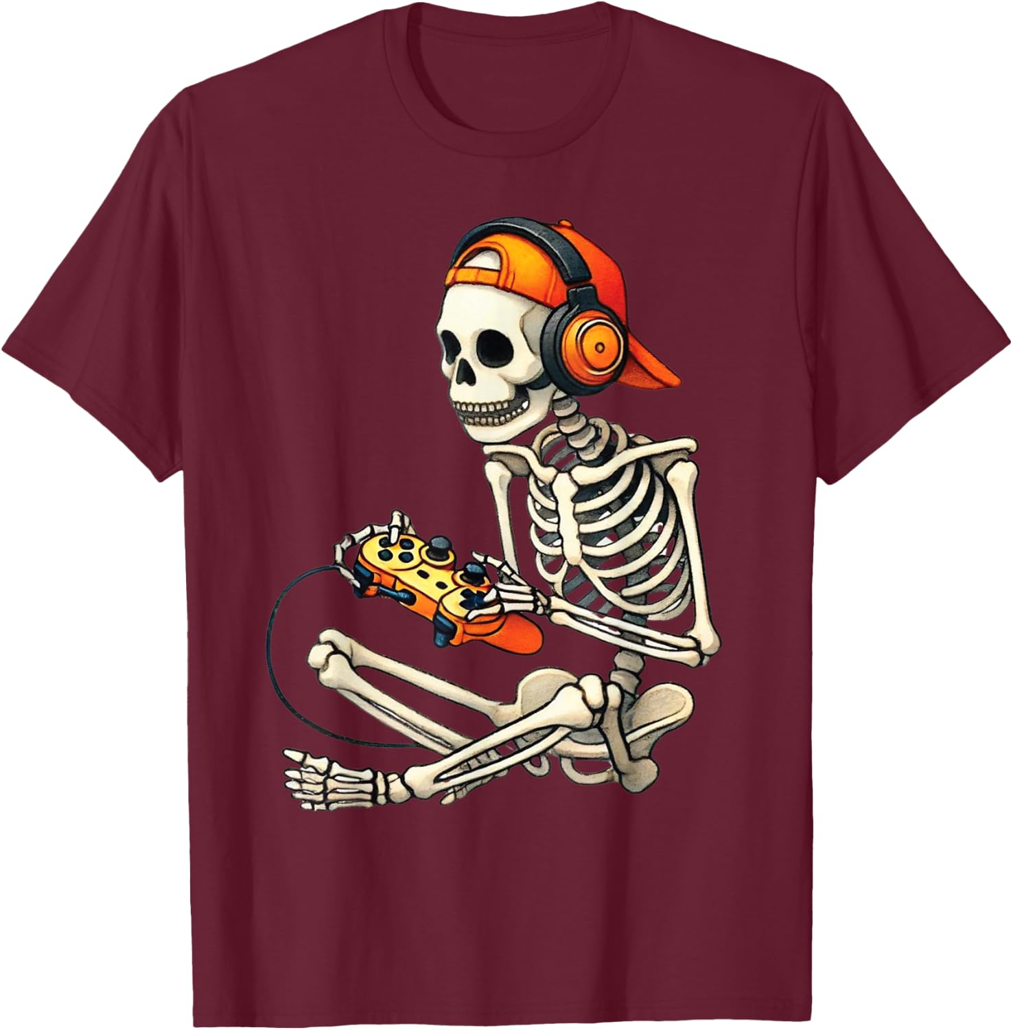 Halloween Skeleton Gamer Video Gaming Boys Men Kids T-Shirt - T-Shirt | Maroon