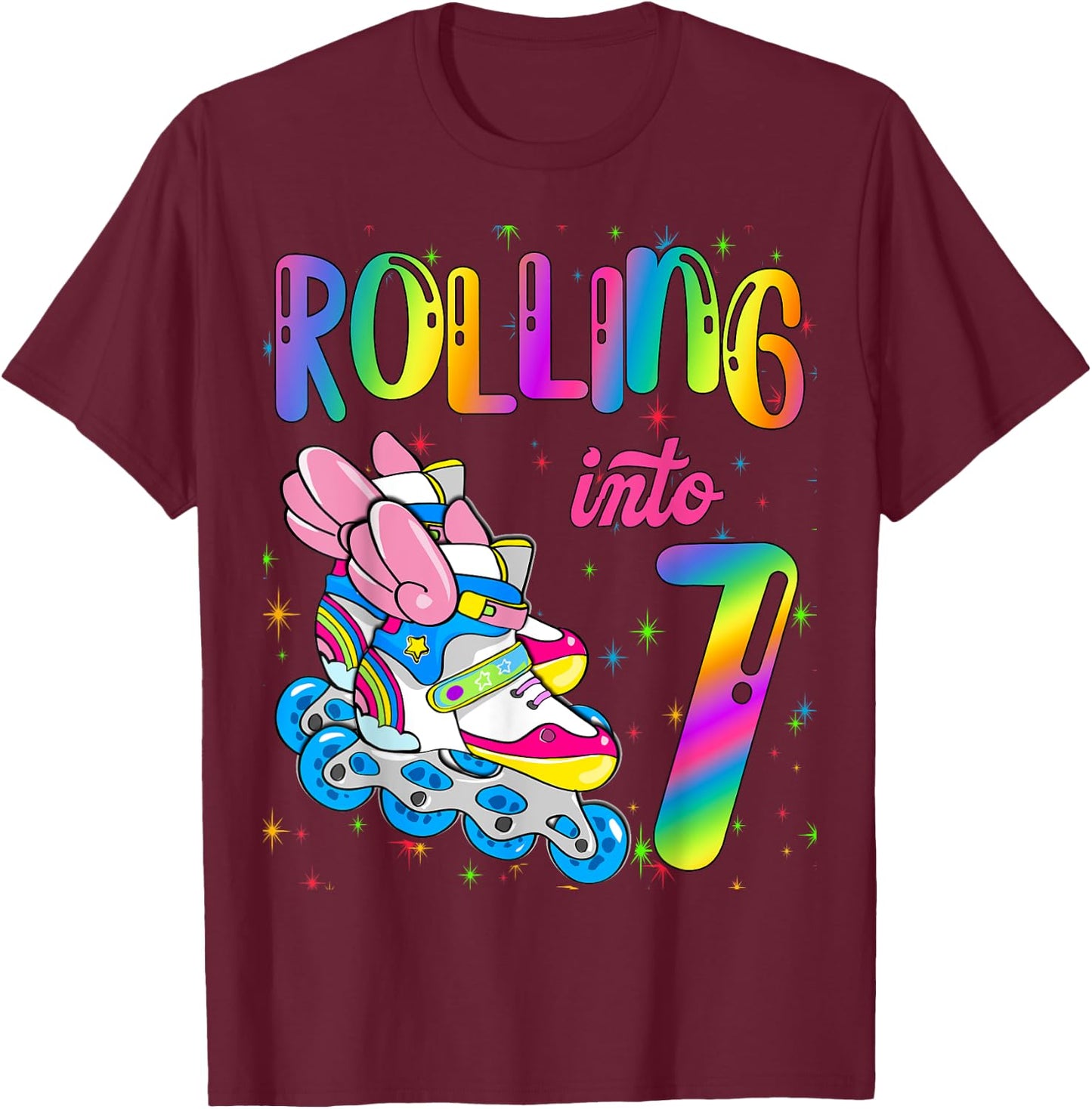 Rolling Into 7 years Let's Roll I'm Turning 7 Roller Skate T-Shirt - T-Shirt | Maroon