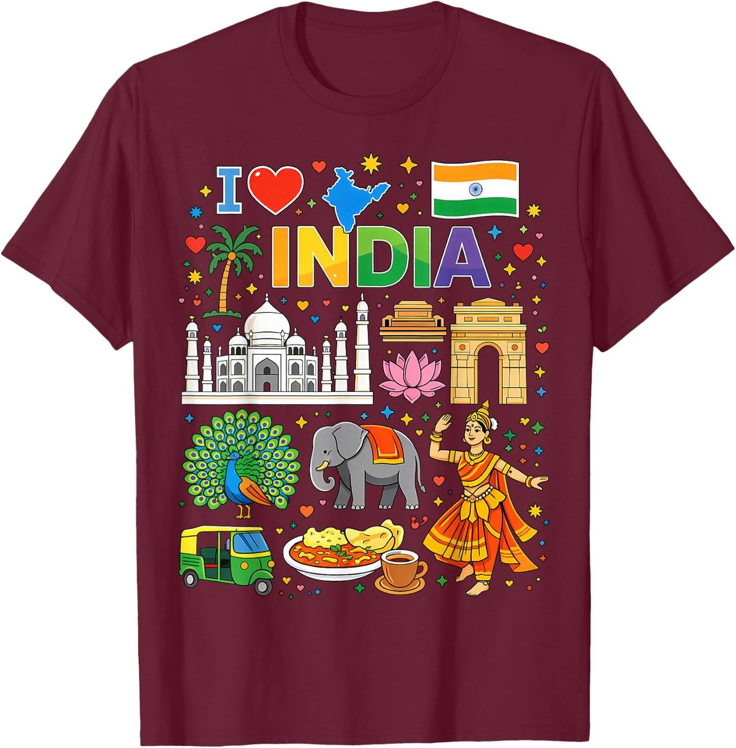 I Love India Reise-Souvenir Indianer T-Shirt - T-Shirt | Maroon