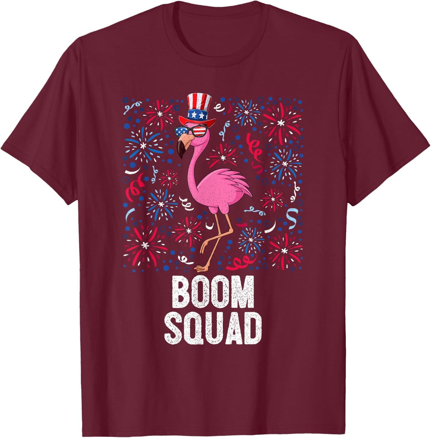 4th Of July Boom Squad Flamingo US Flag Patriotic Fireworks T-Shirt - T-Shirt | Maroon