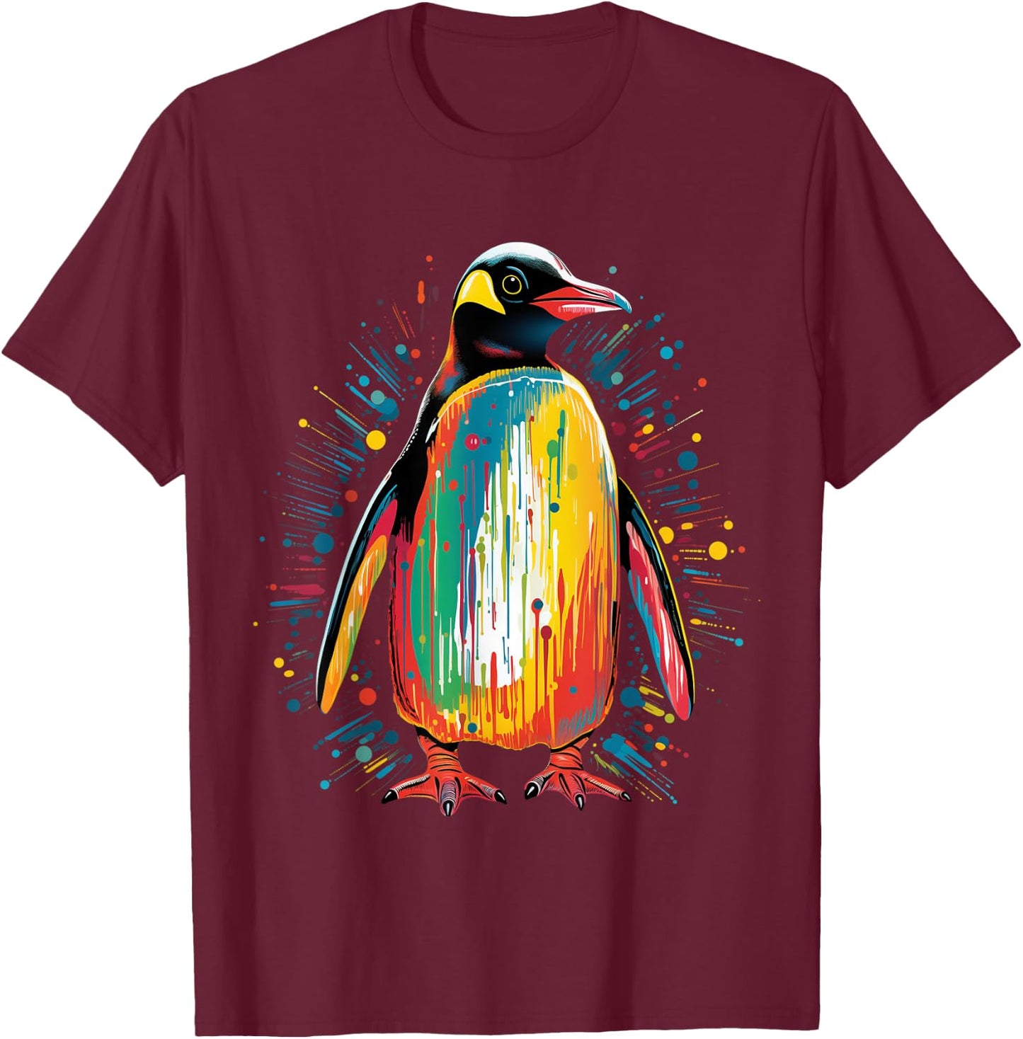 Penguin Colorful Artwork Kids Penguin Lover T-Shirt - T-Shirt | Maroon