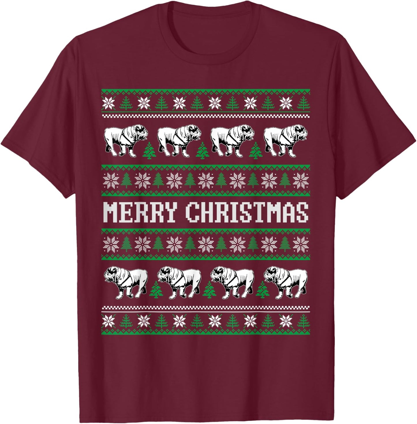 Ugly Sweater English Bulldog Dog Christmas Dog Lover Xmas Men Women Kids T-Shirt - T-Shirt | Maroon
