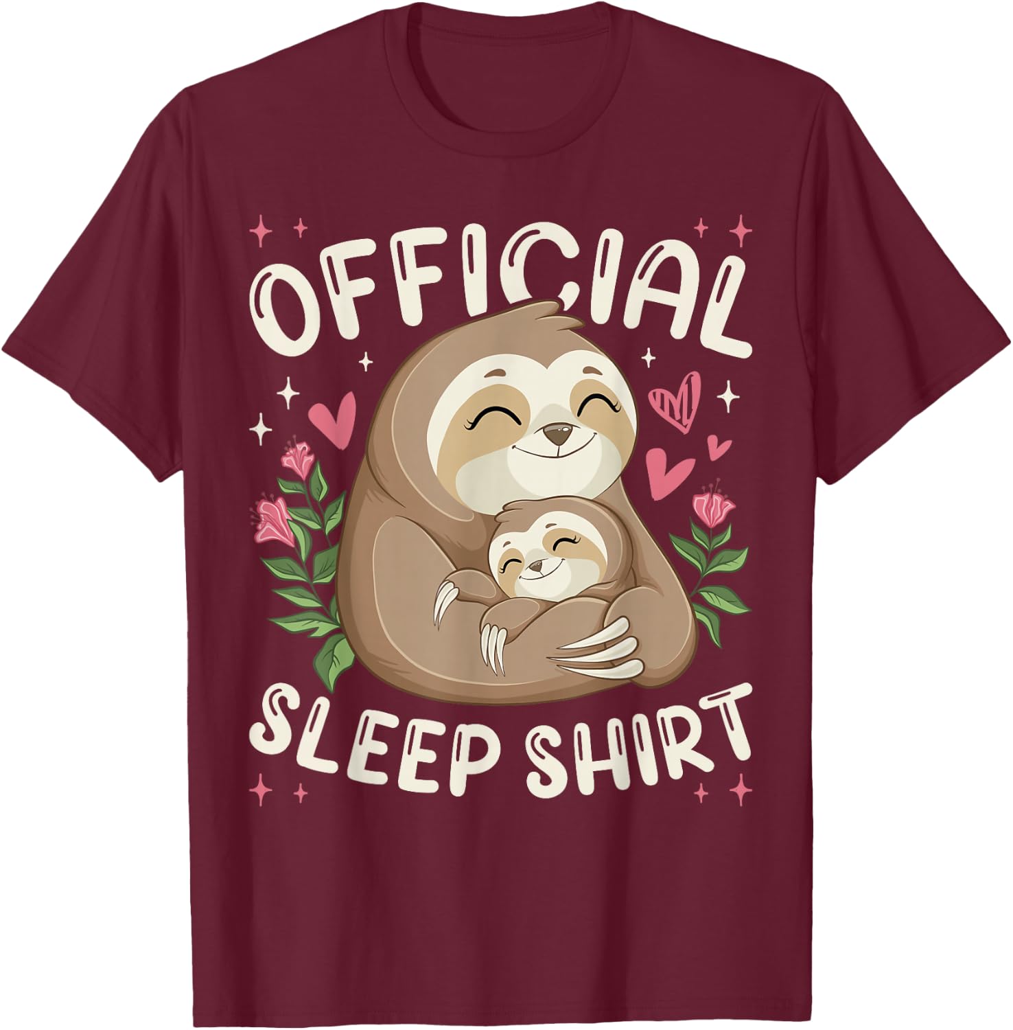 Official Sleep Shirt, Sleeping Sloth with Baby T-Shirt - T-Shirt | Maroon