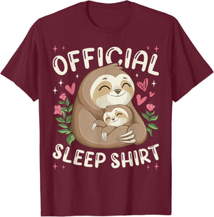 Official Sleep Shirt, Sleeping Sloth with Baby T-Shirt - T-Shirt | Maroon