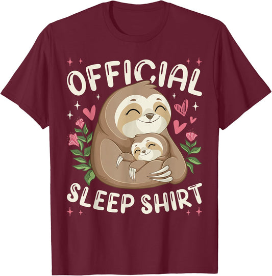 Official Sleep Shirt, Sleeping Sloth with Baby T-Shirt - T-Shirt | Maroon