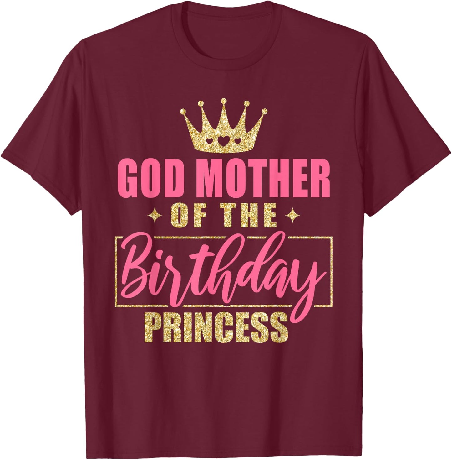 IZI POD Godmother Of The Birthday Princess Girls Party - Black, Small T-Shirt - T-Shirt | Maroon