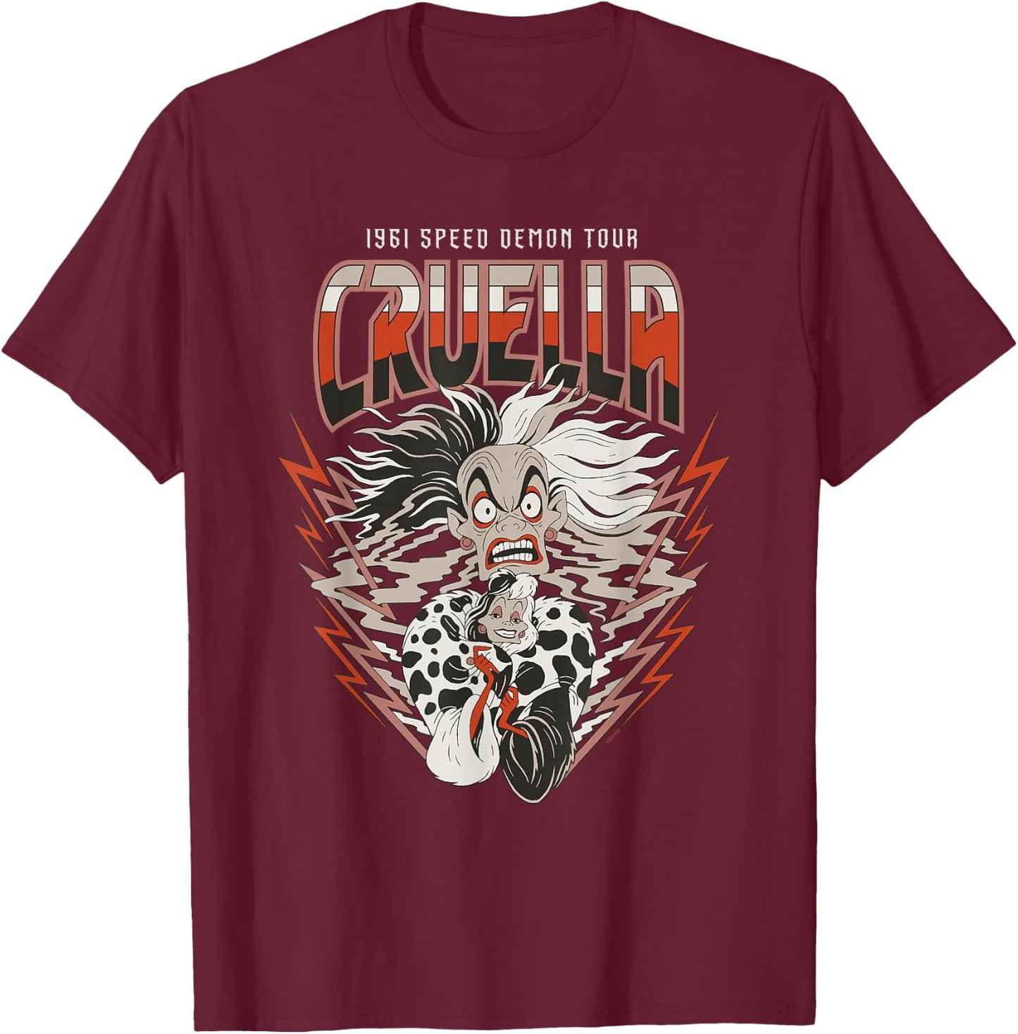 Disney Villains Cruella De Vil 1961 Speed Demon Tour Band T-Shirt - T-Shirt | Maroon